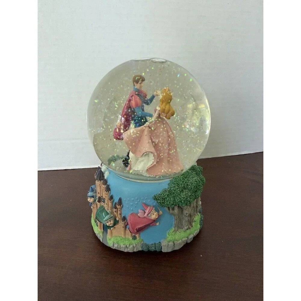 Disney Sleeping Beauty Waltz Music Box 3D Snow Globe Works Fairies Prince Enesco